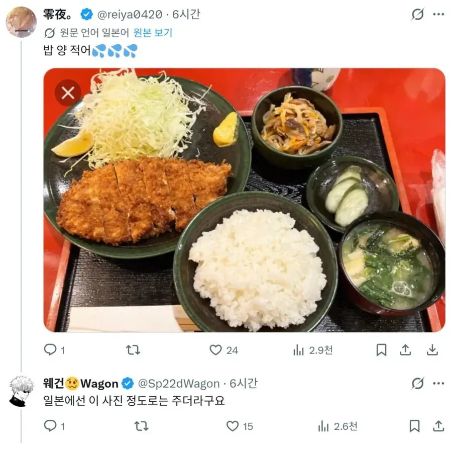 한국 돈까스 밥에 대한 일본인들 반응
