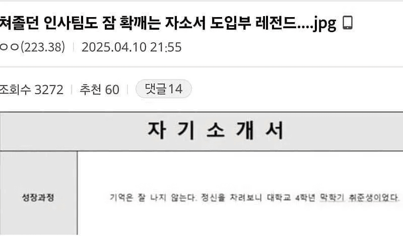 자소서 도입부 레전드