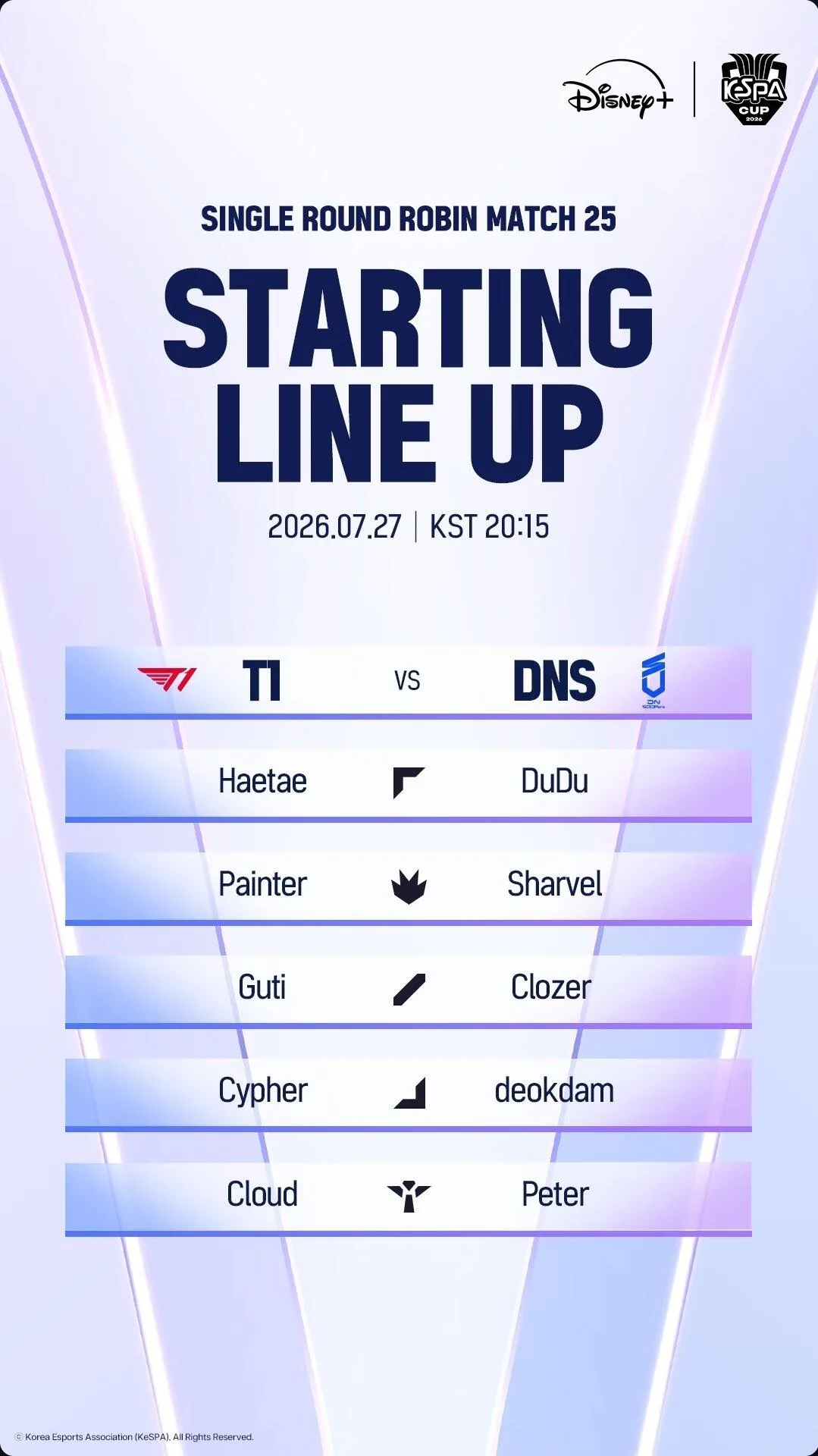 KeSPA컵 T1 vs DNS 라인업