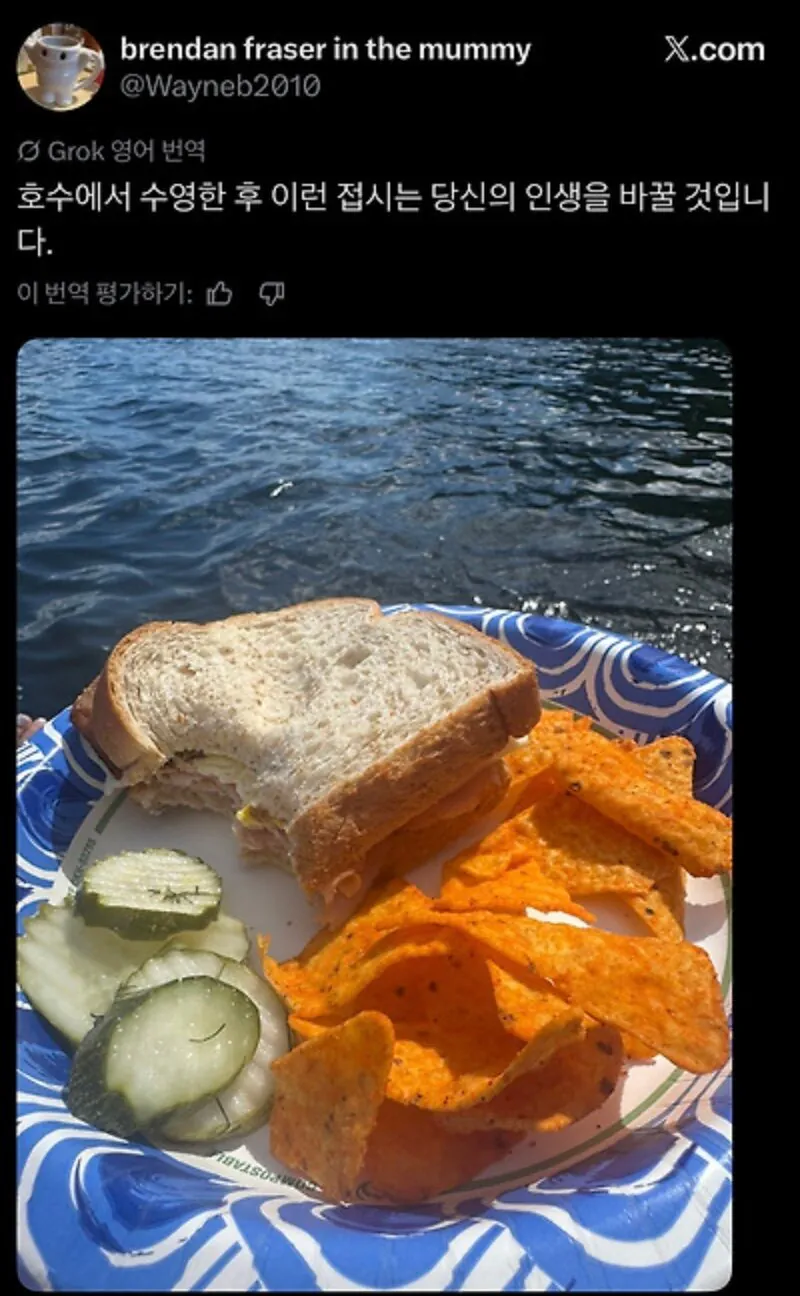 외국인들이 수영하고 먹는 음식