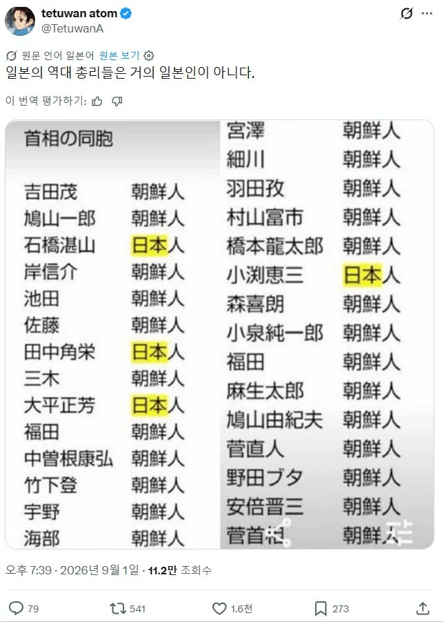 아베랑 고이즈미까지 한국인 만들어버림