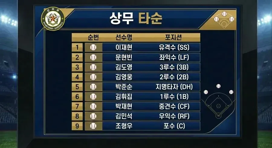 KBO 올스타급 멤버로 짜여진 상무 야구단 지구 최강 타순 짤