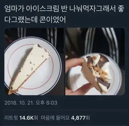 엄마가 아이스크림 반으로 나눠주는 방법