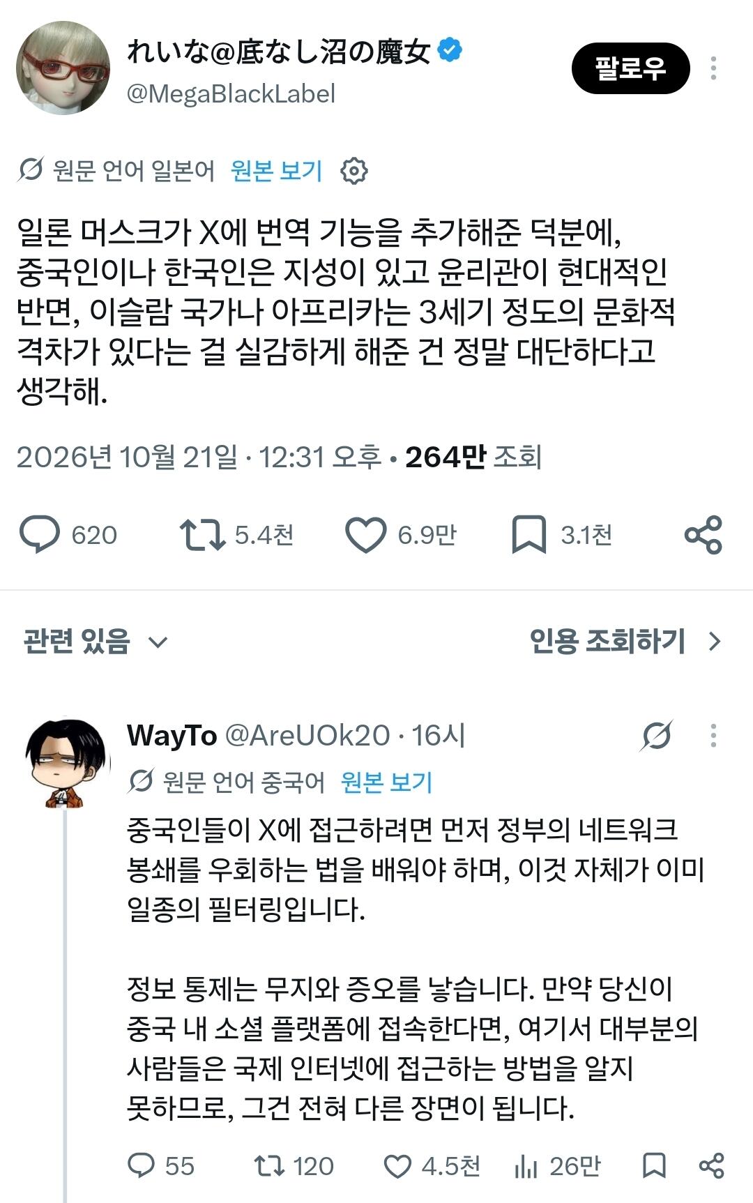 한국,중국은 지성적이지만...
